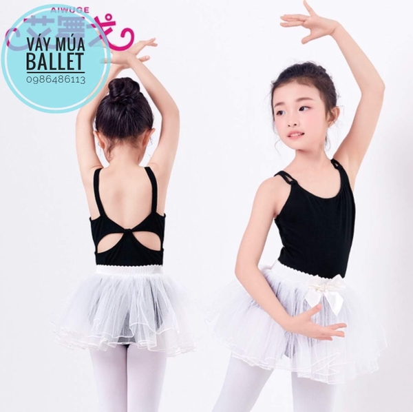 Set áo váy múa 2 dây kép đen trắng