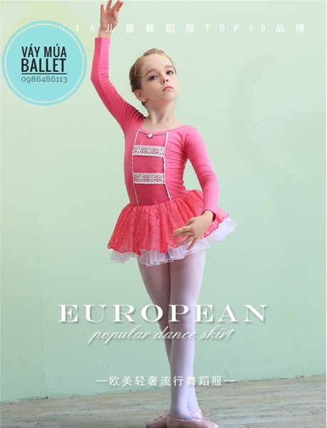 Váy múa ren tầng dài tay màu hồng, màu xanh