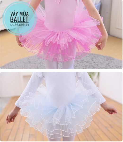 Váy múa tiên dài tay phối màu trắng, hồng