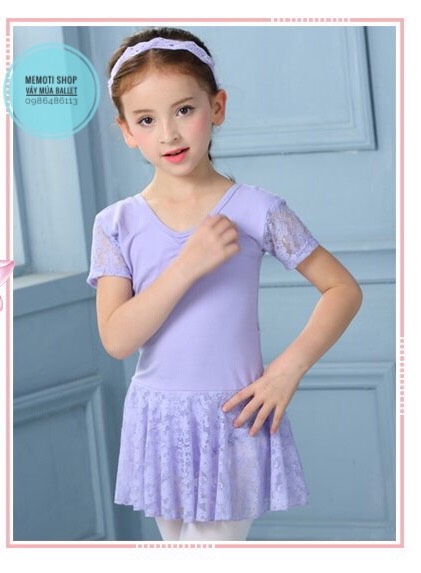 Váy tập múa ren ngắn tay (trắng, hồng)