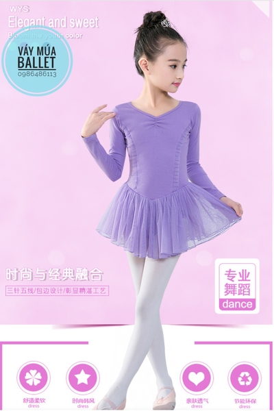 Váy múa nơ lưng voan lụa mềm dài tay