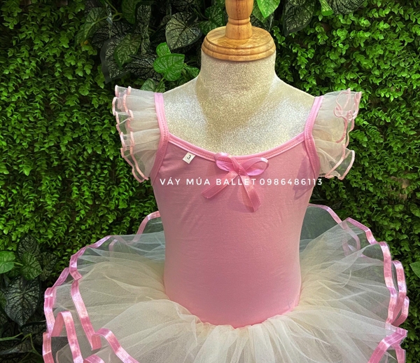 Váy múa tay tiên viền hồng nhạt