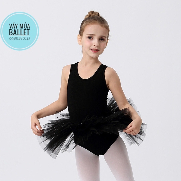 Váy múa ba lỗ sao lấp lánh (tím, đen, hồng)