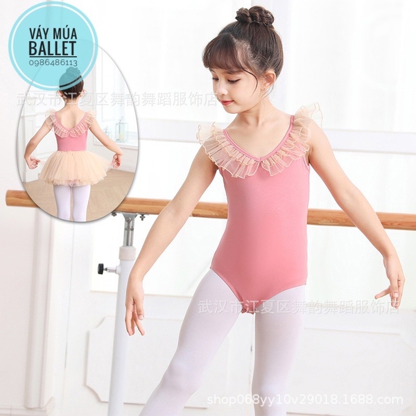 Set áo váy múa viền bèo cổ (xanh, hồng)