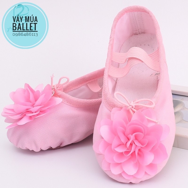Giày vải múa hoa to (hồng, kem)
