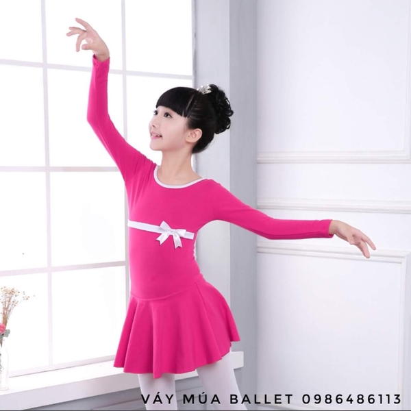 Váy tập múa cotton nơ dài tay 2 màu