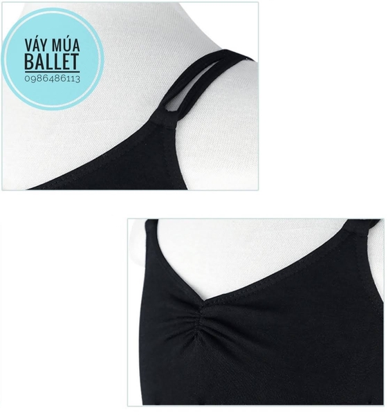 Set áo váy múa 2 dây kép đen trắng