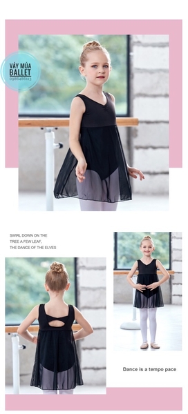 Váy tập múa ba lỗ phối voan dài thân (tím, xanh, hồng, đen)