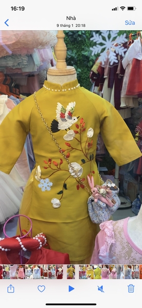 Bộ áo dài gấm thêu hoa- Hạc