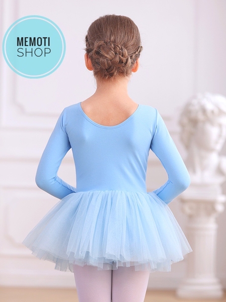 Váy múa basic voan mềm dài tay (xanh, tím, hồng)