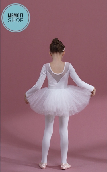 Set áo váy múa V lưng dài tay trắng