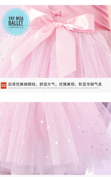 Váy múa đan lưng sao tay ngắn E (hồng, đỏ, nâu)