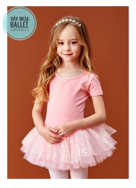 Váy múa đan lưng lấp lánh tay ngắn (tím, xanh, hồng)