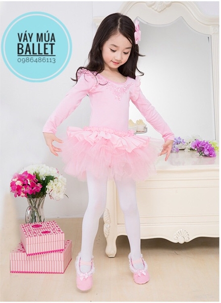 Váy múa tiên bèo thêu dài tay màu hồng, màu tím