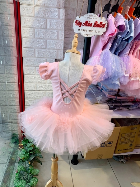 Váy múa cotton đá tiên voan hoa bồng