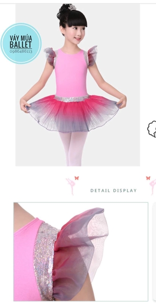 Set áo váy múa hồng pha ghi kimsa