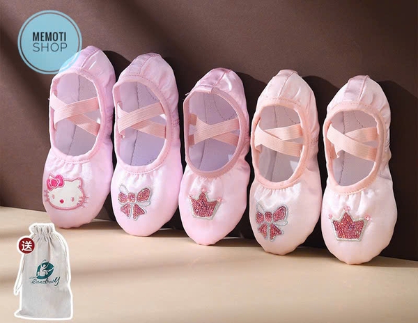 Giày múa satin mềm (kitty, vương miện, nơ)