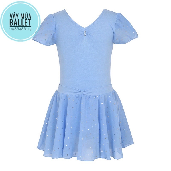 Set áo váy tập múa tay búp sao (tím, xanh, hồng)