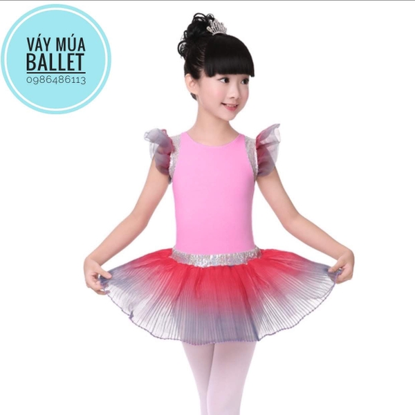 Set áo váy múa hồng pha ghi kimsa