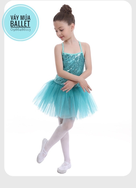 Váy múa thun 2 dây kimsa (xanh, hồng, trắng)