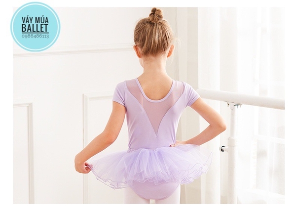 Set áo váy múa V lưng tay ngắn (tím, hồng, xanh)