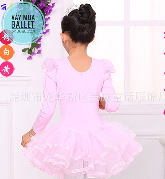 Váy múa tiên viền dài tay màu hồng, trắng, vàng