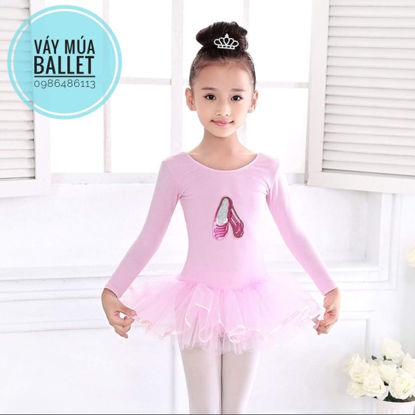 Váy múa kimsa giày hồng dài tay