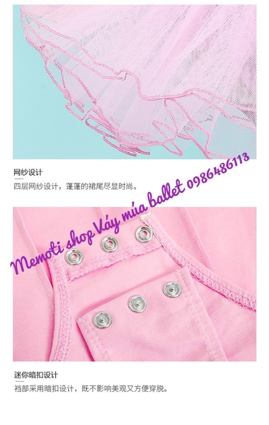 Set váy múa gân nơ đen dài tay (tím, hồng, xanh)
