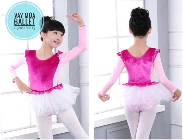 Váy múa phối nhung bèo hồng