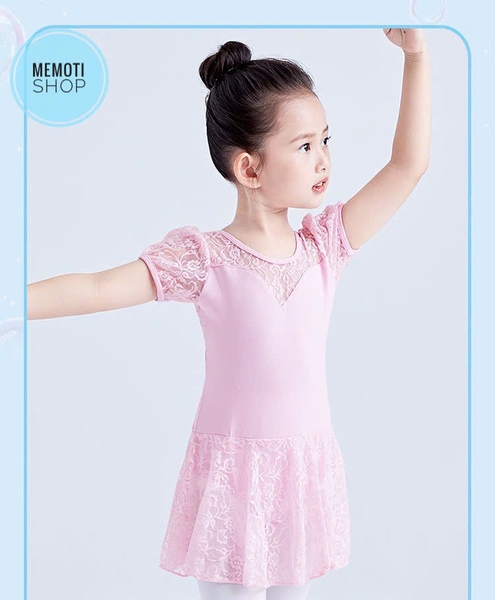 Váy tập múa phối ren tay bồng (hồng, xanh, đen)
