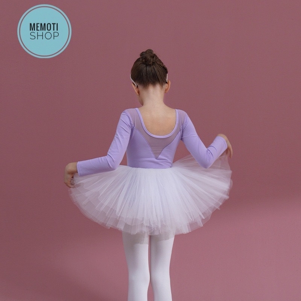 Set áo váy múa V lưng dài tay trắng