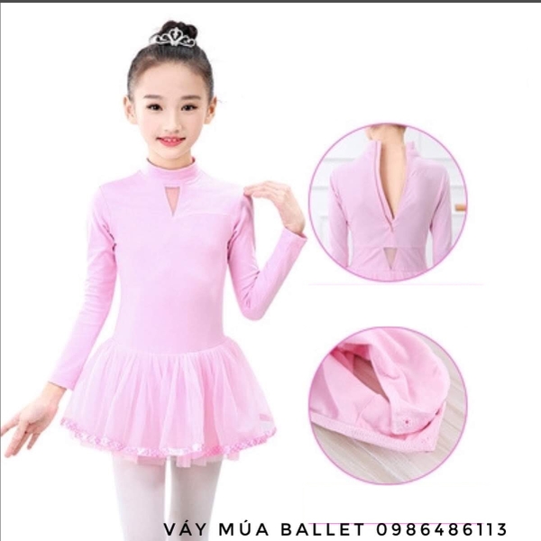 Váy múa cổ lọ voan lụa siêu mềm
