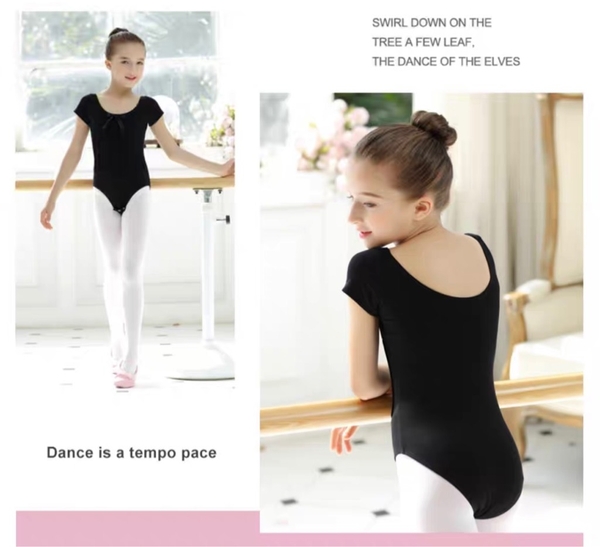 Áo tập múa gân nơ tay ngắn (hồng, xanh, đen, tím)