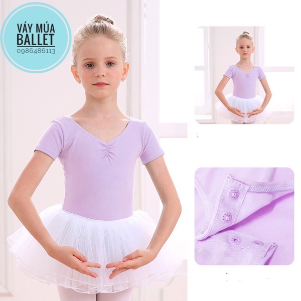 Set áo váy múa basic tay ngắn (hồng, tím, xanh)