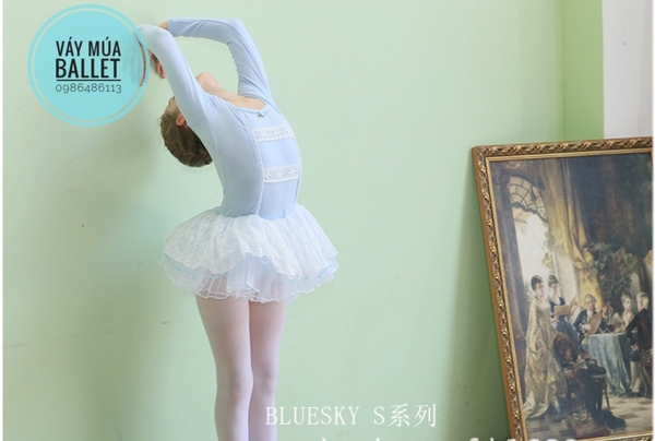 Váy múa ren tầng dài tay màu hồng, màu xanh