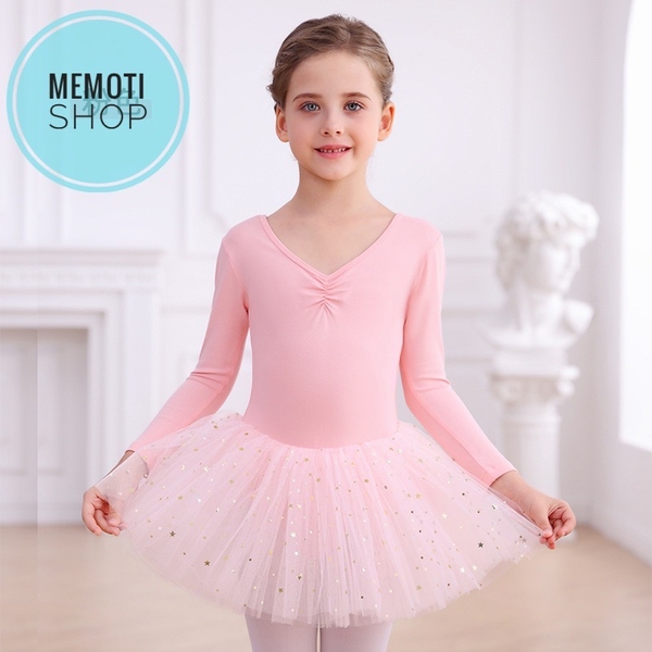 Váy múa nơ lưng sao dài tay (hồng, xanh, tím)