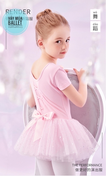 Váy múa đan lưng sao tay ngắn E (hồng, đỏ, nâu)