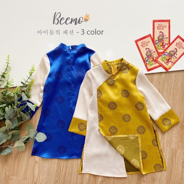 Bộ áo dài lụa đồng xu bé trai Beemo