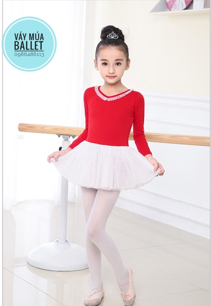 Váy múa voan mềm phối màu dài tay