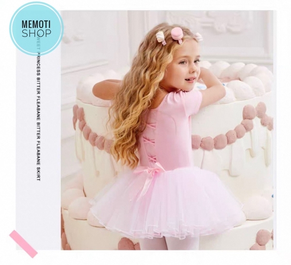 Váy múa đan lưng nơ tay ngắn (tím, xanh)