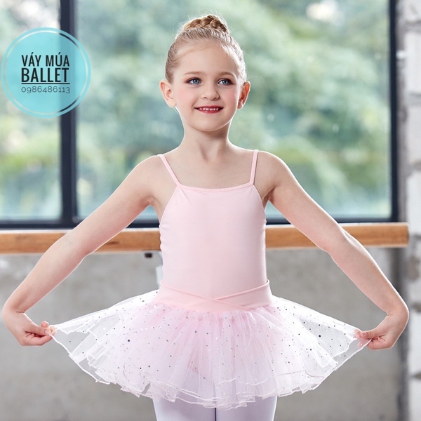 Váy múa 2 dây sao lấp lánh (đen, tím, hồng)