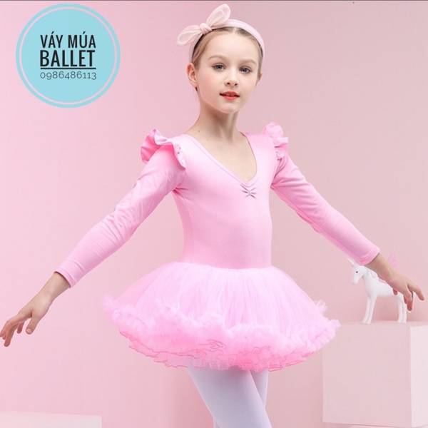 Váy múa tutu dài tay màu hồng, màu tím