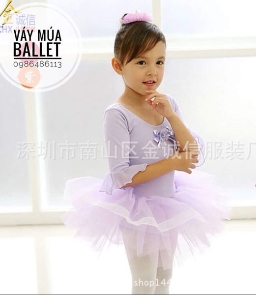 Váy múa tay loe lỡ tím