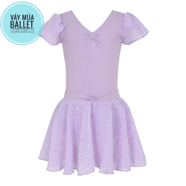 Set áo váy tập múa tay búp sao (tím, xanh, hồng)