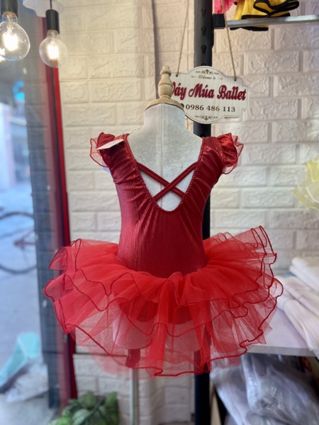 Váy múa tay tiên hoa nhũ đỏ