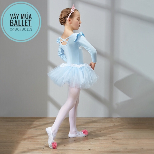 Váy múa ren bèo dài tay (hồng, xanh, đậm)