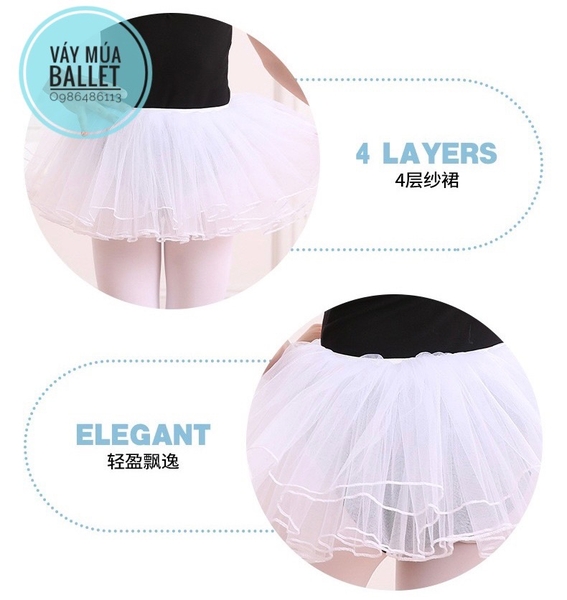 Chân váy múa xòe bồng 4 tầng (tím, xanh, hồng, đen, trắng)