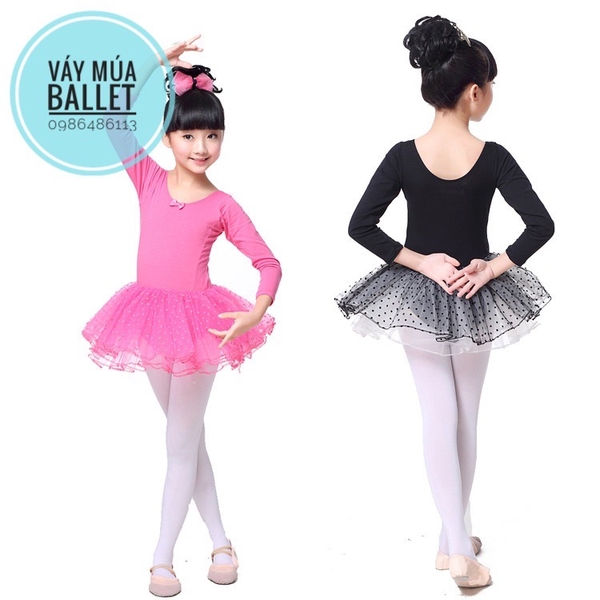 Váy múa basic dài tay hồng đậm