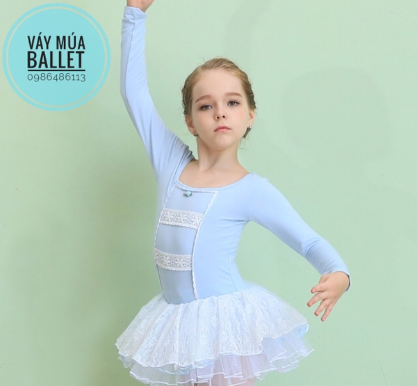 Váy múa ren tầng dài tay màu hồng, màu xanh