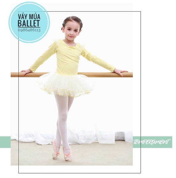 Váy múa tiên dài tay màu hồng, xanh coban, vàng, hồng đậm